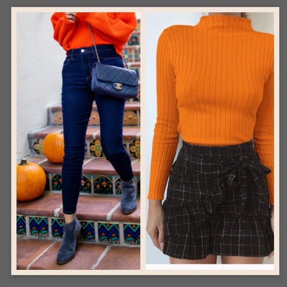 Women’s long sleeve orange turtleneck top - Picture 2 of 6